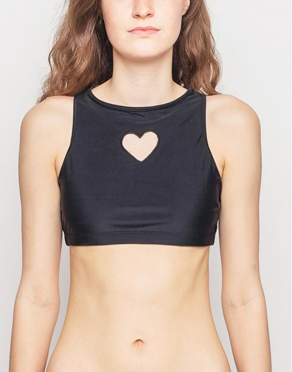 Plavky Lazy Oaf Heart Hole Bikini Top Black