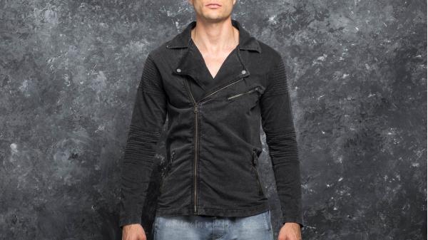 Urban Classics Acid Wash Terry Biker Jacket Dark Grey