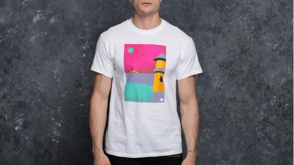 Pink Dolphin Lighthouse Portrait Tee White