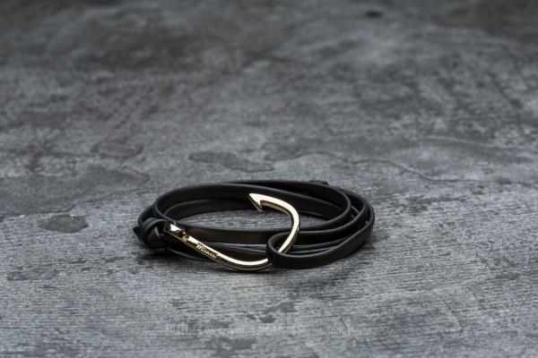 Miansai Hook On Leather Bracelet Gold/ Black