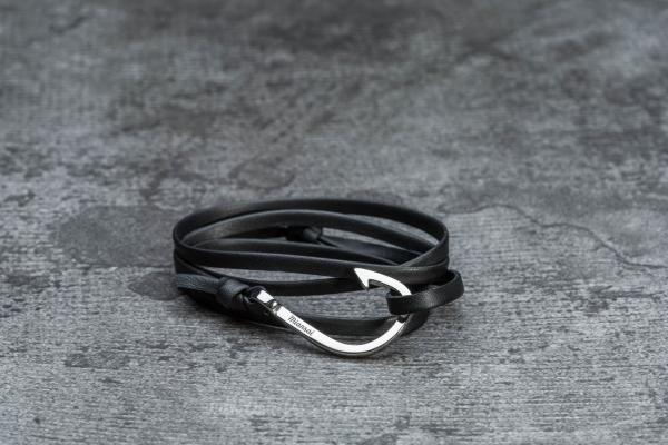 Miansai Hook On Leather Bracelet Silver/ Black
