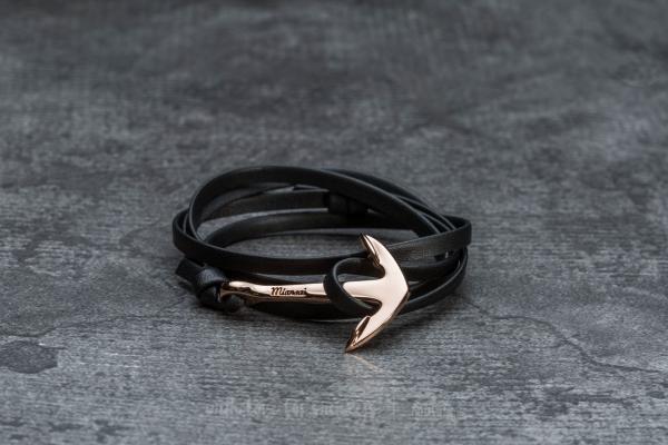 Miansai Anchor On Leather Bracelet Rose/ Black