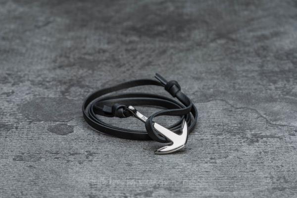 Miansai Anchor On Leather Bracelet Silver/ Black