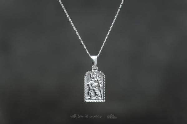 Chained and Able Old English St. Christopher Mini Tag Necklace Silver