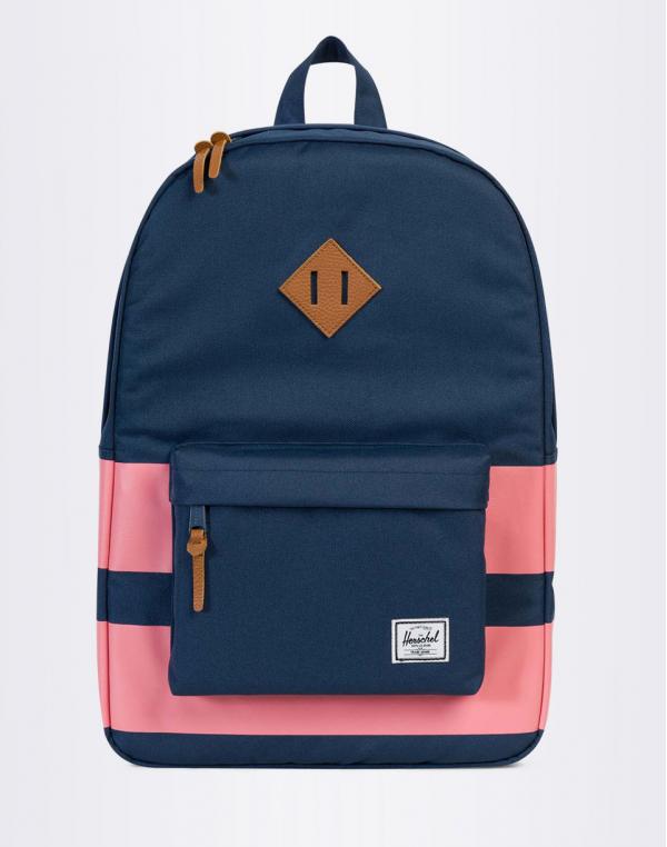 Batoh Herschel Supply Heritage Navy / Strawberry Ice Rugby Stripe / Tan Leather