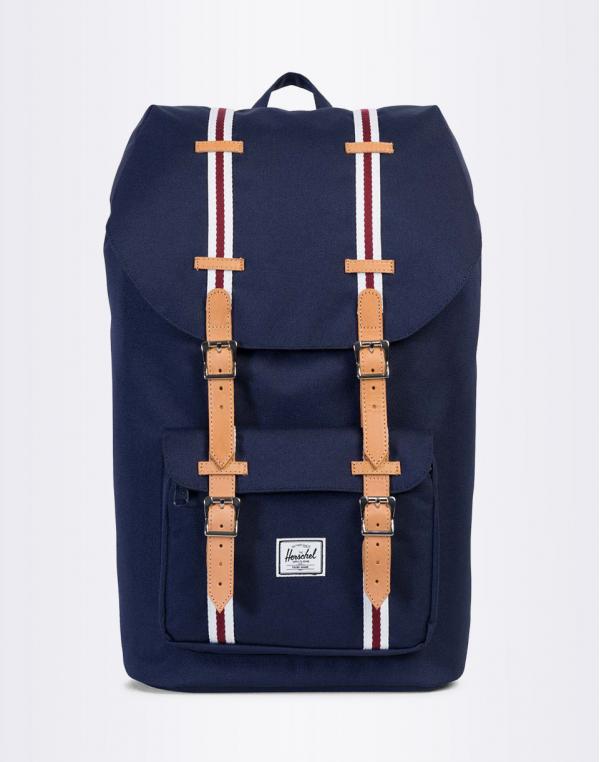 Batoh Herschel Supply Little America Peacoat / White / Windsor Wine / Veggie Tan Leather