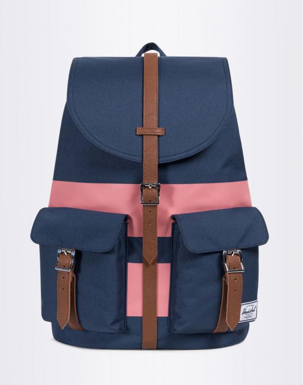 Batoh Herschel Supply Dawson Navy / Strawberry Ice Rugby Stripe / Tan Synthetic Leather