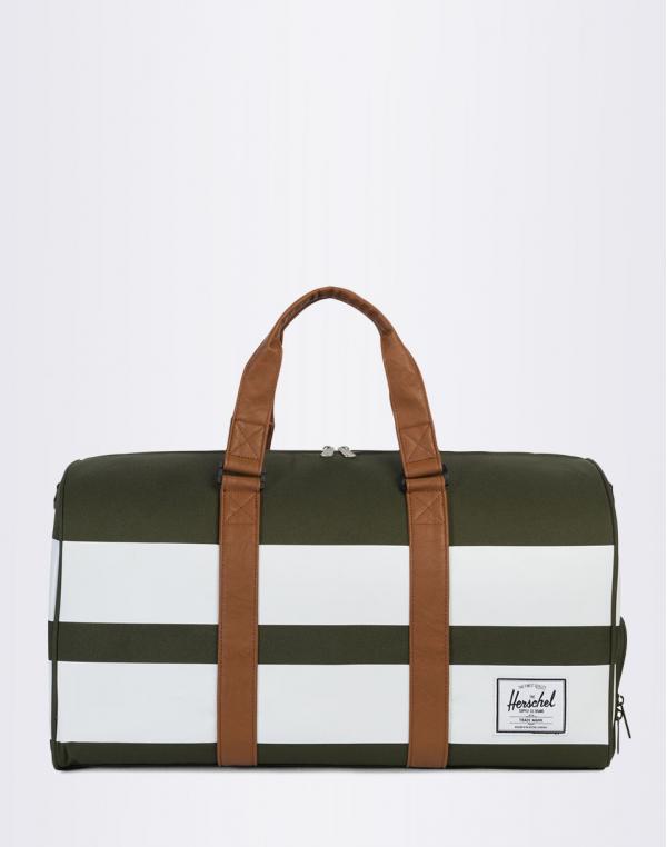 Taška Herschel Supply Novel Forest Night / White Rugby Stripe / Tan Synthetic Leather