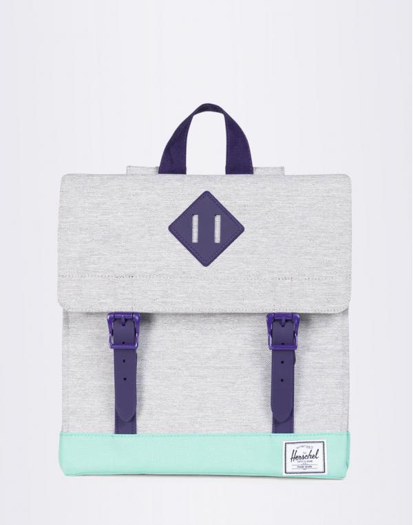 Herschel Supply Survey Kids Light Grey Crosshatch/Lucite Green/Parachute Purple Rubber