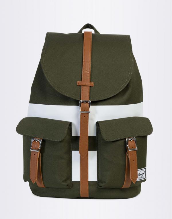 Batoh Herschel Supply Dawson Forest Night / White Rugby Stripe / Tan Synthetic Leather